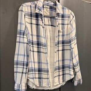 American Eagle Outfitters Navy and White Plaid Boyfriend Shirt